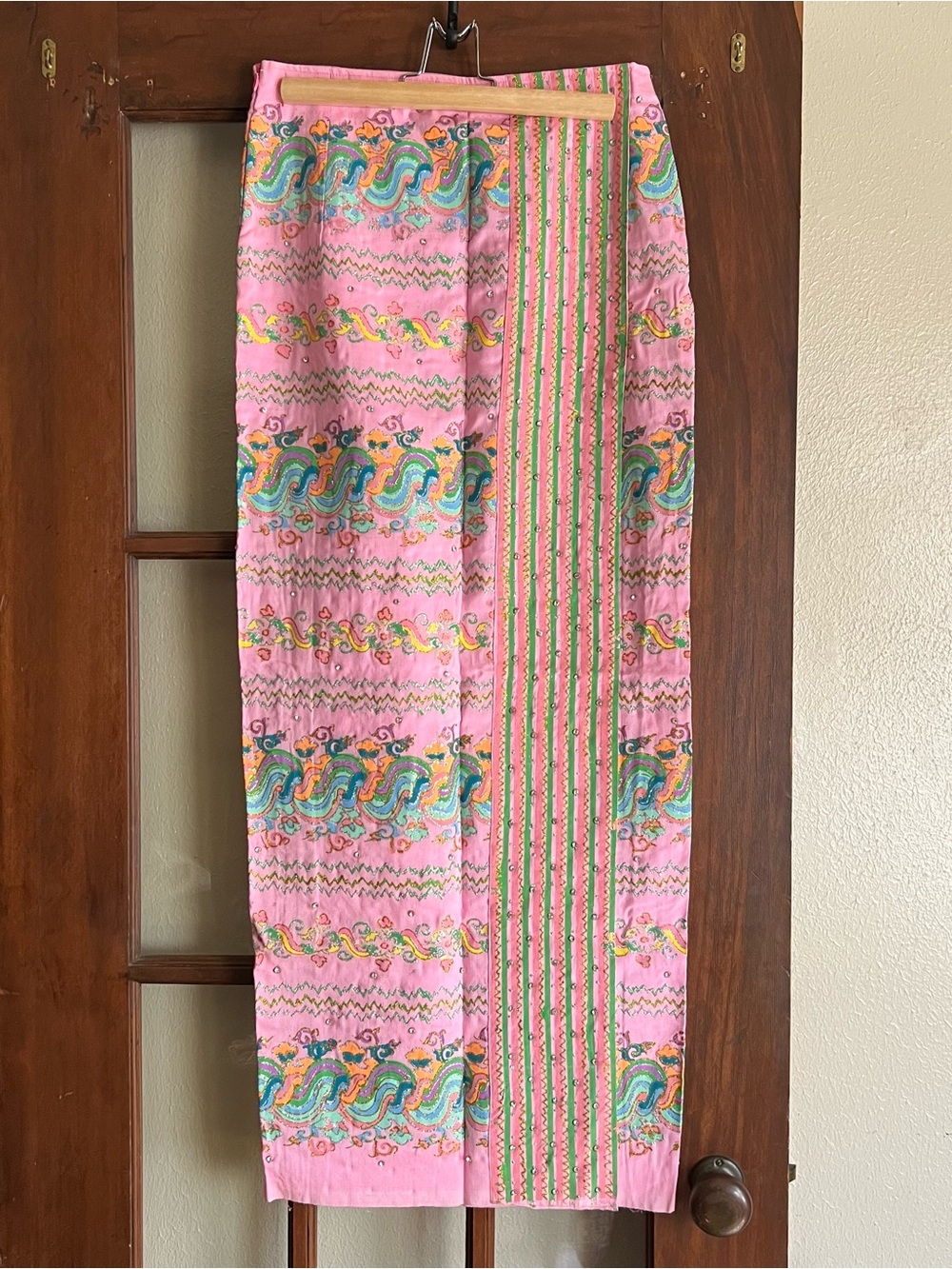 Pink Multicolor Textured Maxi Skirt (4)